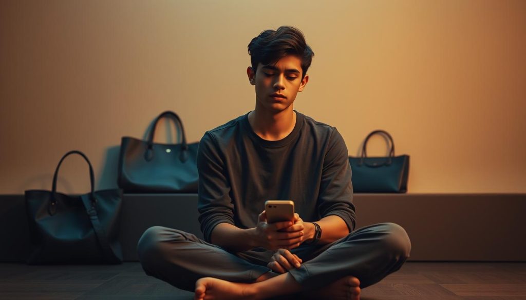 A serene, introspective scene depicting the psychological motivations behind young people's pursuit of free food when dating. In the foreground, a pensive young adult sits cross-legged, gazing inwardly with a thoughtful expression. Muted, earthy tones create a contemplative atmosphere. In the middle ground, subtle symbols of status and consumerism - a designer handbag, a smartphone - are juxtaposed with simple, unadorned elements, hinting at the complex interplay of social pressures and personal desires. The background is softly blurred, allowing the viewer to focus on the central figure's introspective state. Warm, diffused lighting casts a gentle glow, suggesting an intimate, reflective moment. The overall composition conveys a sense of quiet introspection, inviting the viewer to consider the deeper psychological undercurrents at play. A serene, introspective scene depicting the psychological motivations behind young people's pursuit of free food when dating. In the foreground, a pensive young adult sits cross-legged, gazing inwardly with a thoughtful expression. Muted, earthy tones create a contemplative atmosphere. In the middle ground, subtle symbols of status and consumerism - a designer handbag, a smartphone - are juxtaposed with simple, unadorned elements, hinting at the complex interplay of social pressures and personal desires. The background is softly blurred, allowing the viewer to focus on the central figure's introspective state. Warm, diffused lighting casts a gentle glow, suggesting an intimate, reflective moment. The overall composition conveys a sense of quiet introspection, inviting the viewer to consider the deeper psychological undercurrents at play.